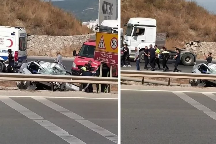 Bursa'da korkunç kaza! Bariyerlere giren araç hurdaya döndü! Yaralılar var...