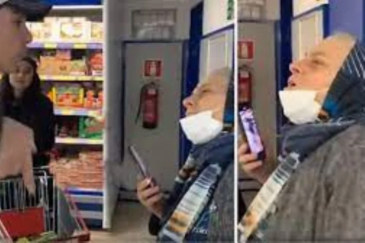 Zincir markette yaşlı kadınla gencin tartışması sosyal medyada olay oldu!