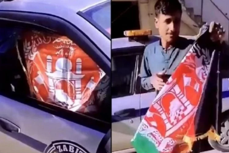 Kaçak Afganlar, belediyenin resmi aracına binip Afganistan bayrağı açtı!