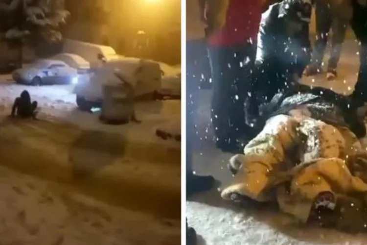 Kar keyfi faciayla sonuçlandı! Poşetle kayan 2 kadın otomobilin altına girdi